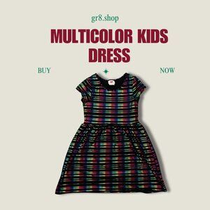 Multicolor Kids Short Sleeve Dress Stretchy & Comfortable Size 10 96% Polyester